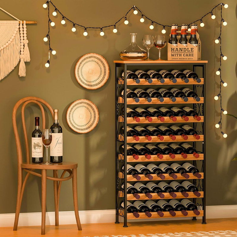 48-Bottle Rustic Brown and Black Wood and Iron Wine Rack