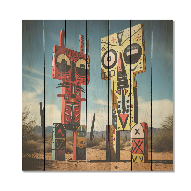 Statue psychédélique mexicain III - fruits sur bois, H 15 po x l 15 po