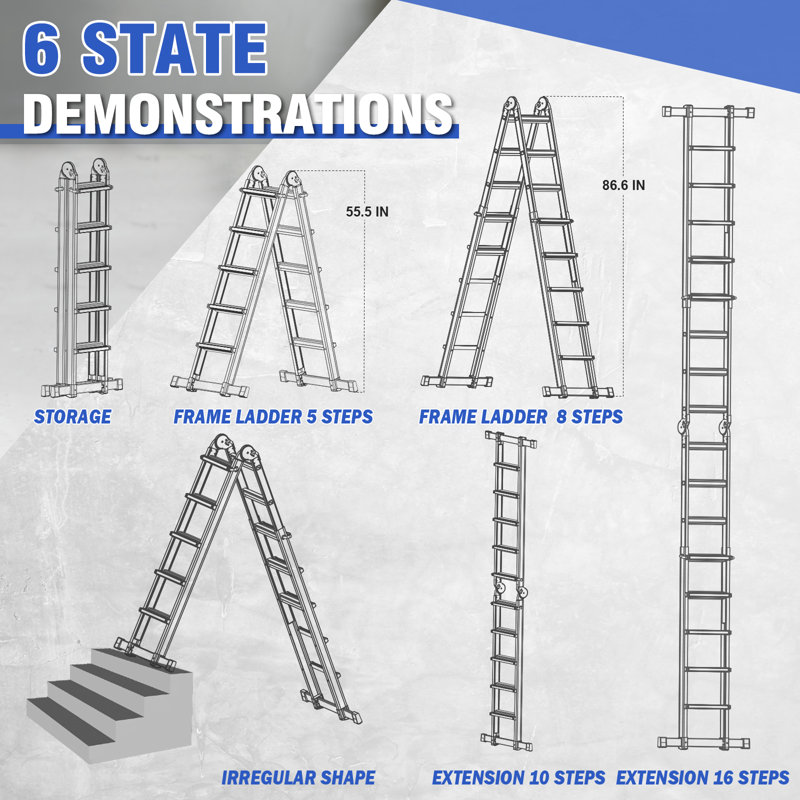 A Frame 5 Step Aluminum Ladder Extension Ladder, 17 Ft Muti Position Ladder & Removable Tool Tray with Stabilizer Bar, 330 lbs