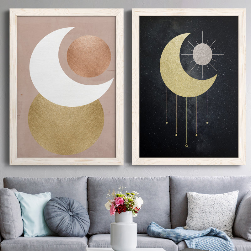 Lunar Mystic - Ensemble de 2 peintures sur toile encadrées, Encadrement beige, H 44 po x l 31 po x P 1 po