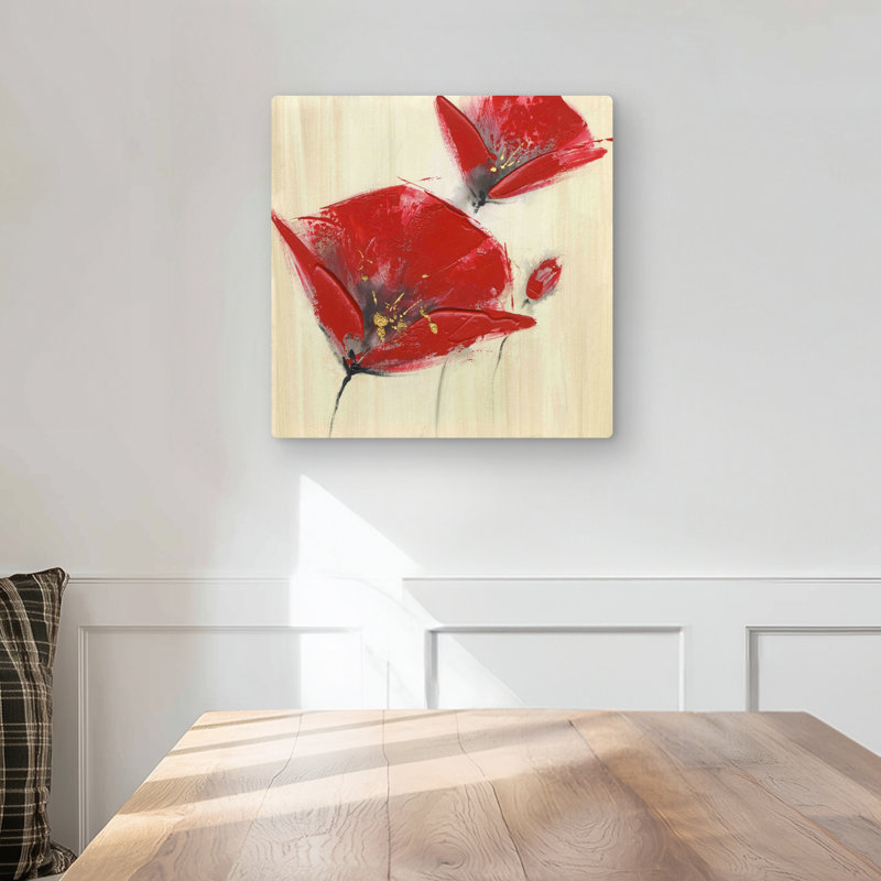 Three Red Flowers with Texture - Romantic Metal Print Decor