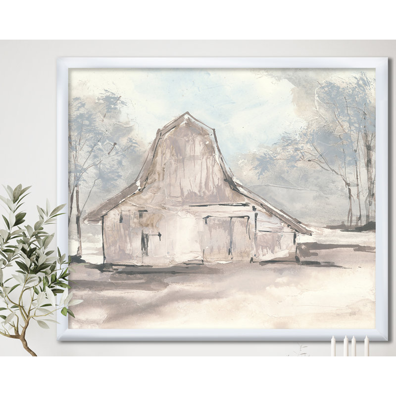 « campagne grange gray vi »-cadre photo sur toile, Cadre blanc, H 16 po x l 16 po x P 1 po
