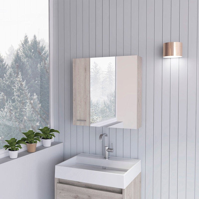 Pharmacie, quatre tablettes internes, porte double, Gris