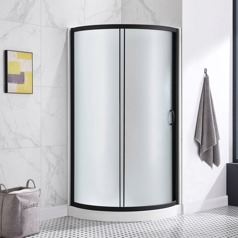 OVE Decors Breeze 33 in. Round Shower Kit w/ Frosted, Base, Wall, Black, 77.5"H x 32.7"W x 32.7"D
