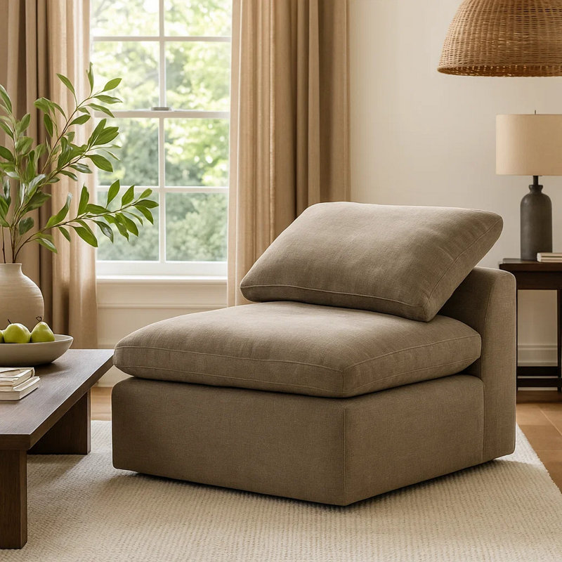 Mukund Upholstered Accent Chair, Brown 100% Linen