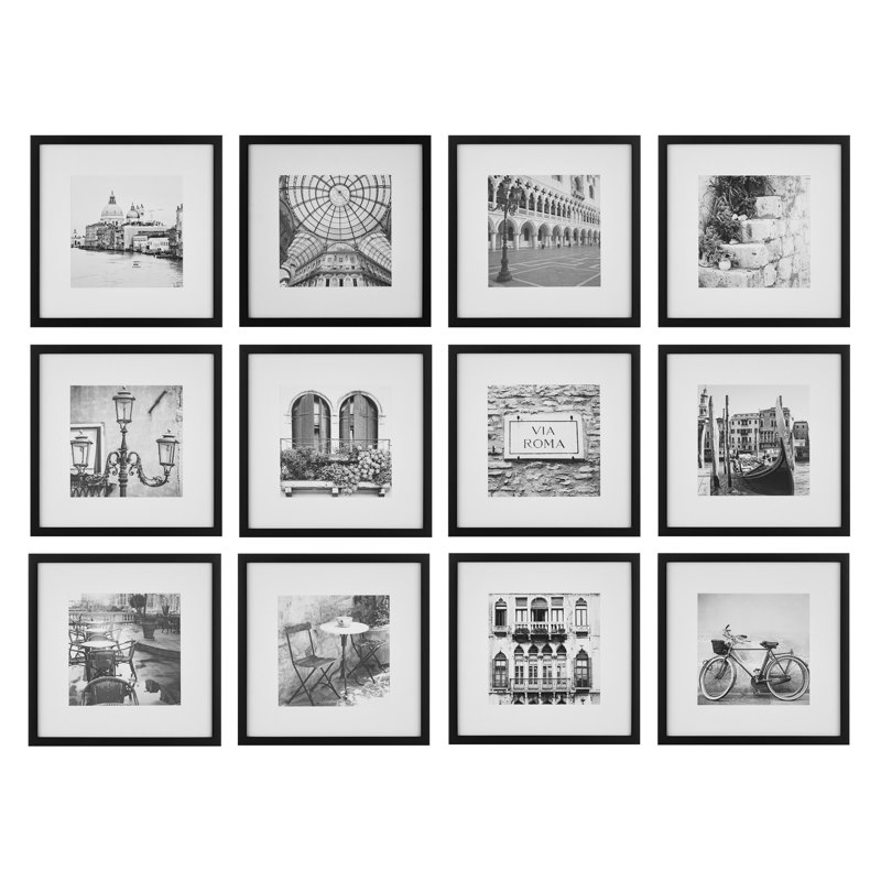 Gallery Perfect 12" x 12" Photo Gallery Wall Matted Picture Frame Set, Black