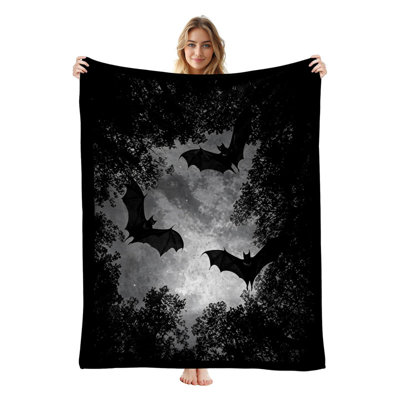 JYK Halloween Flannel Fleece Throw Blanket, Lightweight, Breathable, Soft Cozy Warm Plush Microfiber, 40"x50",  Silhouette Bats Forest