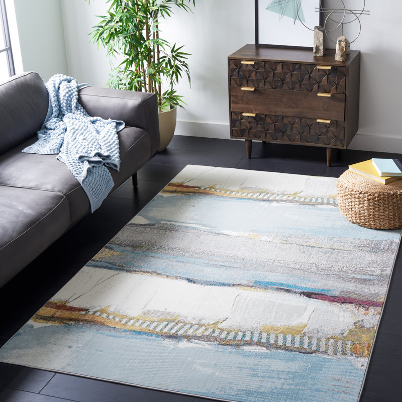 Papillon Abstract Brown/Blue Area Rug, Rectangle 4' x 6'