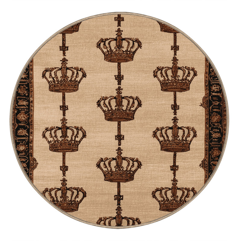 Tapis brun français lavable à la machine, Rond 6 pi