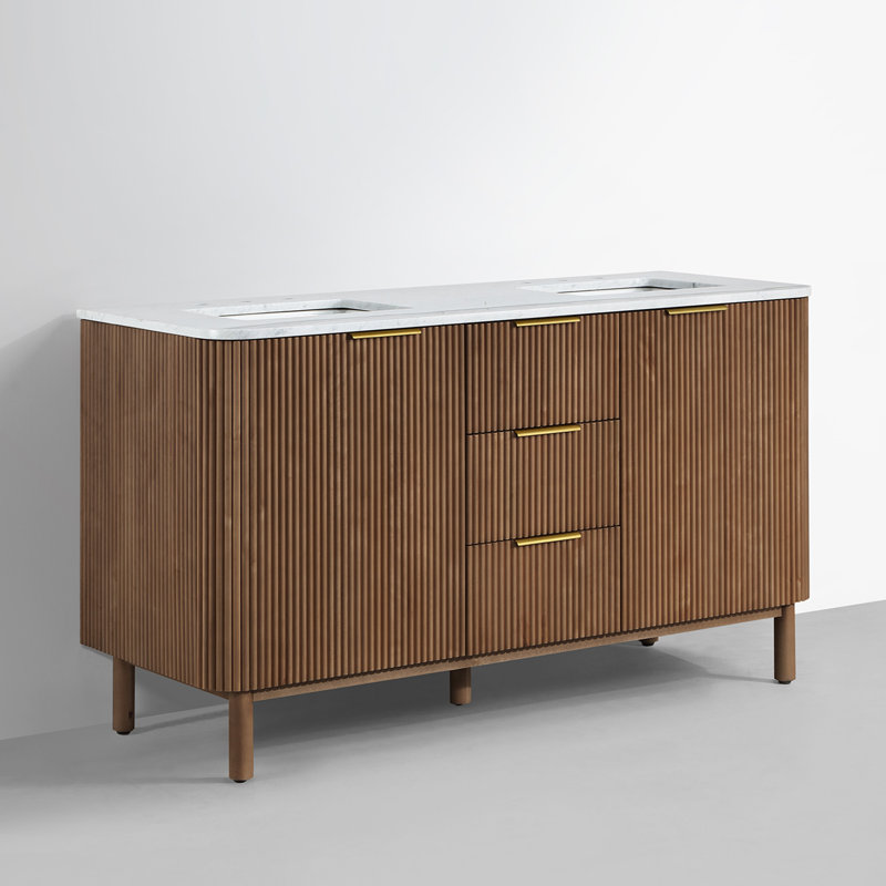 Kensington 60" Single Bathroom Vanity in Reeded Birch, Brown Reeded