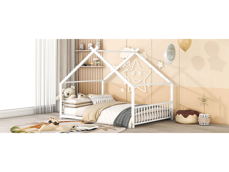 Lit en métal pour chambre d'amis Christenson, Lit double, Blanc