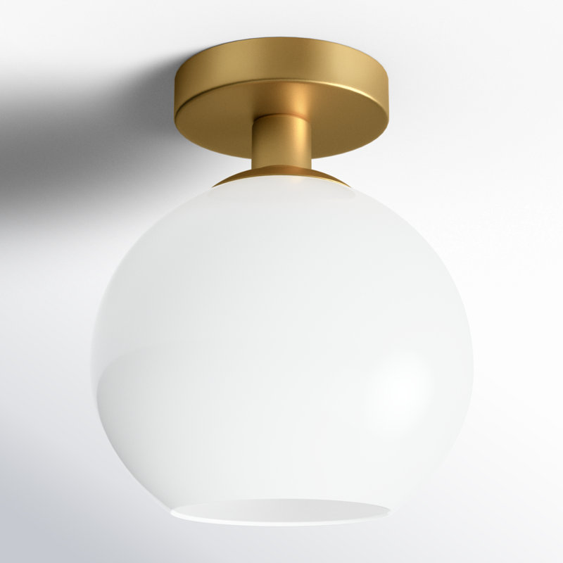 Plafonnier semi-encastré à 1 lumière Snead, H 9,3 po x l 7,9 po x P 7,9 po, Laiton, Blanc givré