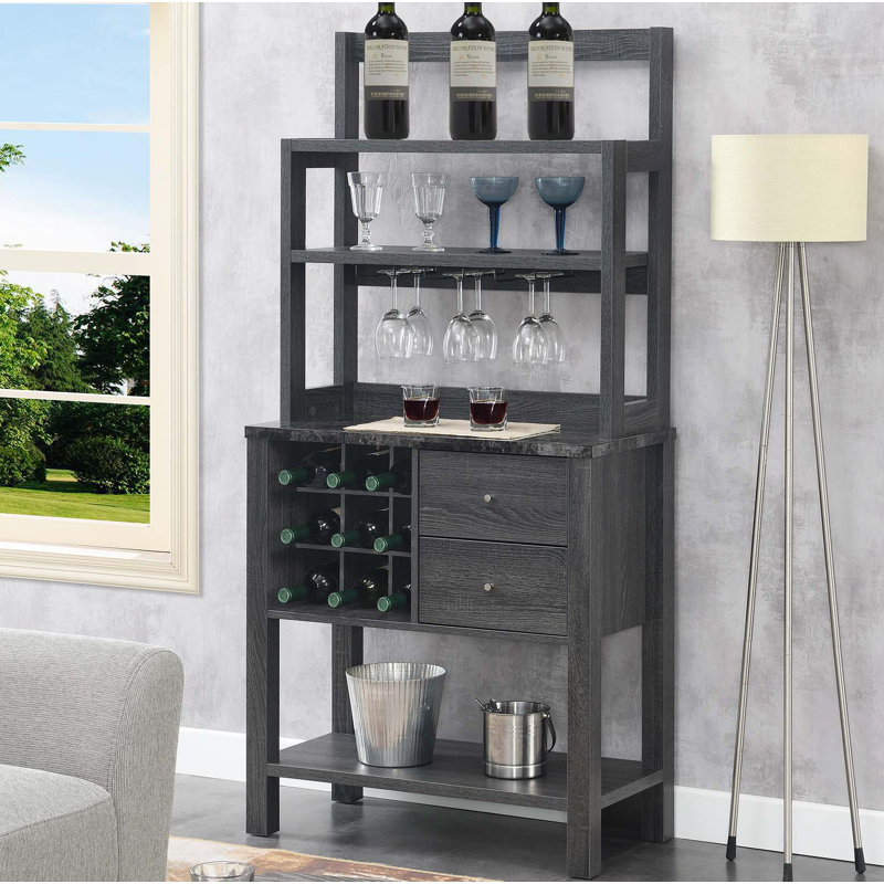Billyjack 31'' Bar Cabinet, Black Faux Marble/Weathered Grey