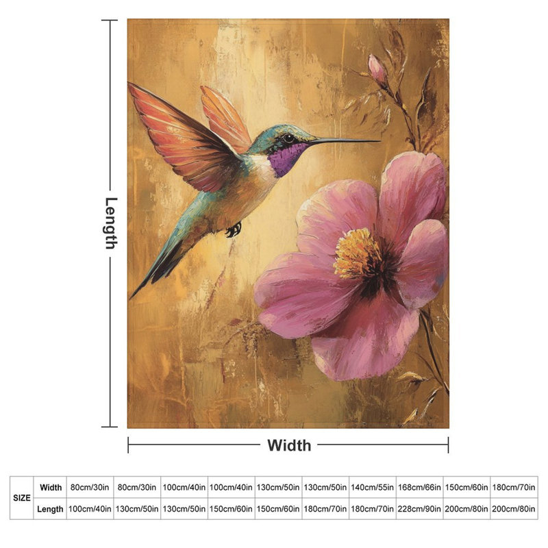 Jeté de colibri de luxe en flanelle de couleur or, près du colibri, 50x60in