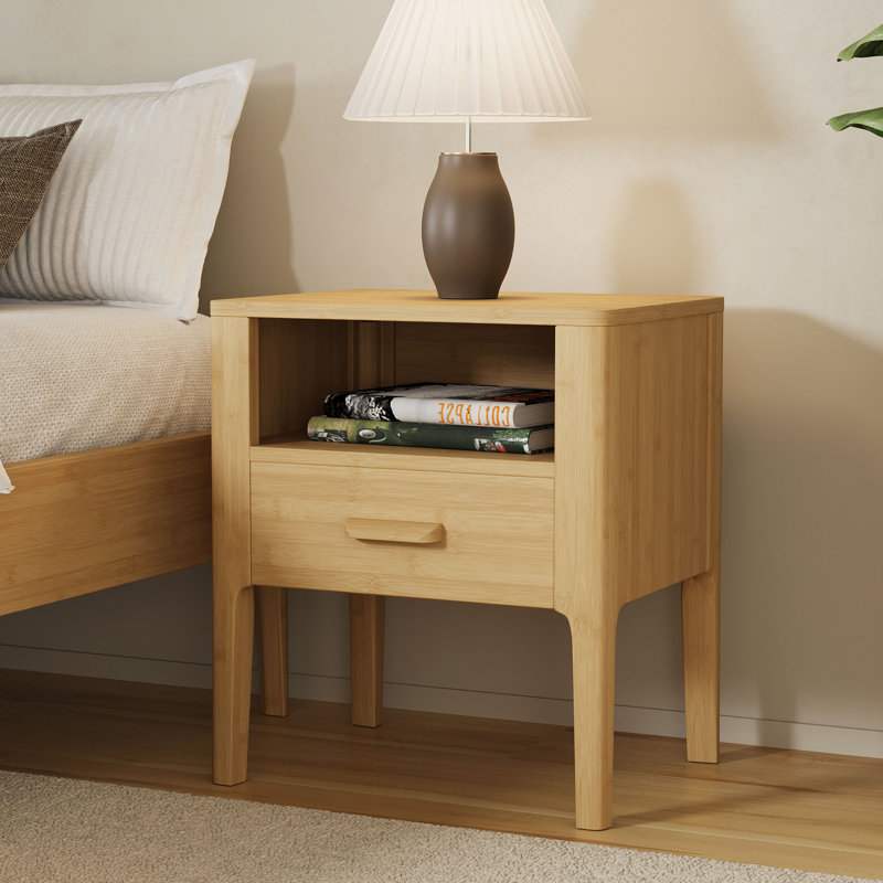 Table de chevet scandinave avec tiroir et bois de bambou Tova, Naturel
