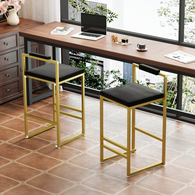 Moderne 2 tabourets de bar d'intérieur, sièges et bases en velours avec repose-pieds pour 2 tabourets confortables, protection des planchers à vis antidérapantes