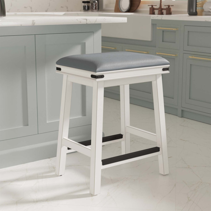 Tabouret Elowen, Tabouret de comptoir (siège d’une hauteur de 24, Blanc antique / gris 2