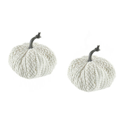 Ensemble de 2 citrouilles en chenille l 8,7 po x 8,5 po x 6,7 po, blanc, décor de citrouille pour les fêtes d'automne et le jour de l'Action de grâce