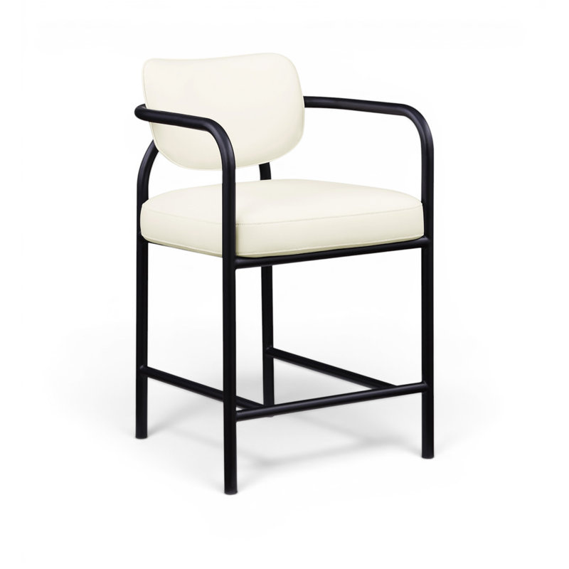 Tabouret de comptoir rembourré en cuir crème Serava, Cream