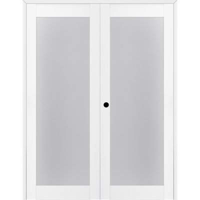 Porte française double pré-suspendue en bois manufacturé et en verre givré complet Lite Palladio