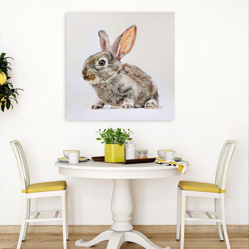 Cute Baby Bunny Contemporary Rabbit Forest Wall Art Print 1 Piece Wrapped Canvas Wall Art, 91.44cm H x 91.44cm W