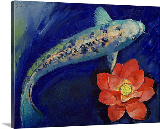Winkel Gin Matsuba Koi and Lotus by Michael Creese Painting Print on Canvas Bay Isle Home™ 