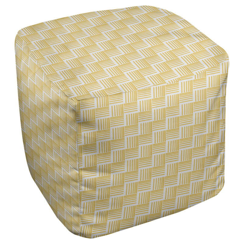 Repose-pieds cubique à rayures classic basketweave, Jaune / Gris