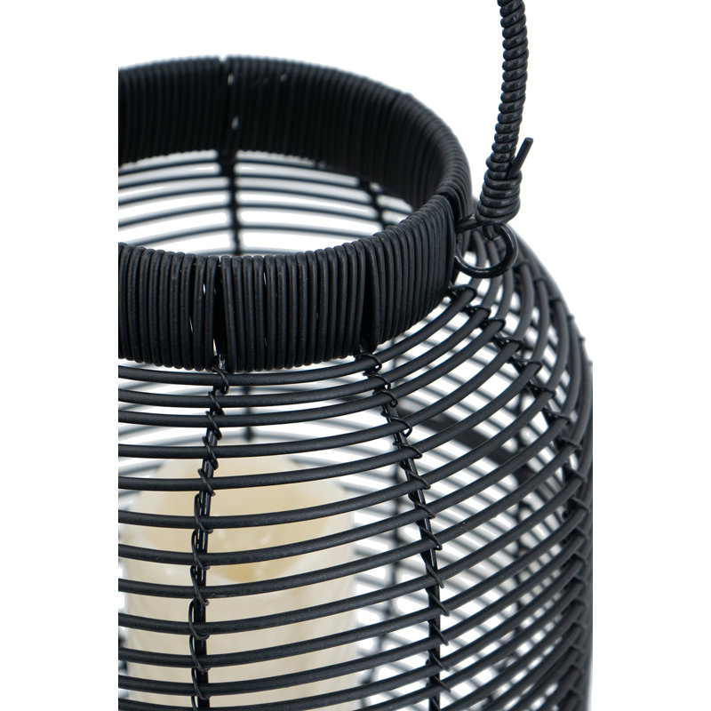 Lanterne en rotin de polyester noir 8,7 x 8,7 x 11,8 po avec bougie à DEL blanche