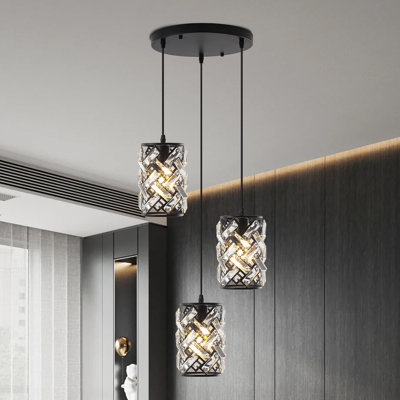 3 - Light 12" Round Crystal Chandelier Modern Metal Luxury Pendant Light Fixture For Bedroom,Living Room,Hallway