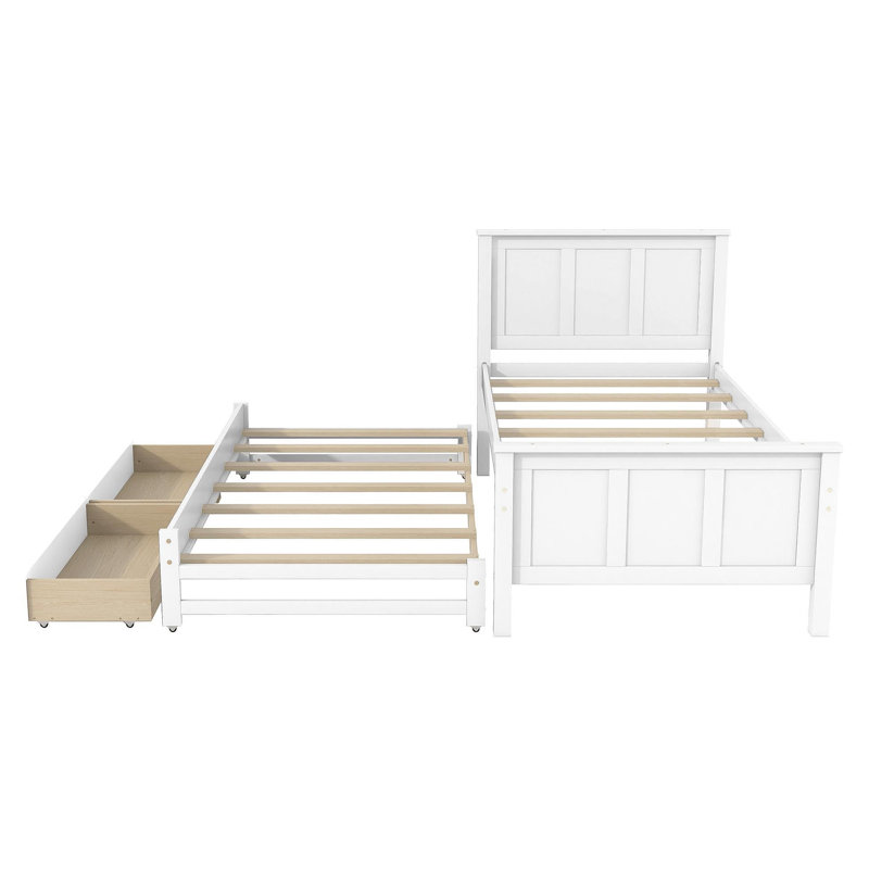 Lit plateforme simple avec lit gigogne et tiroirs, blanc