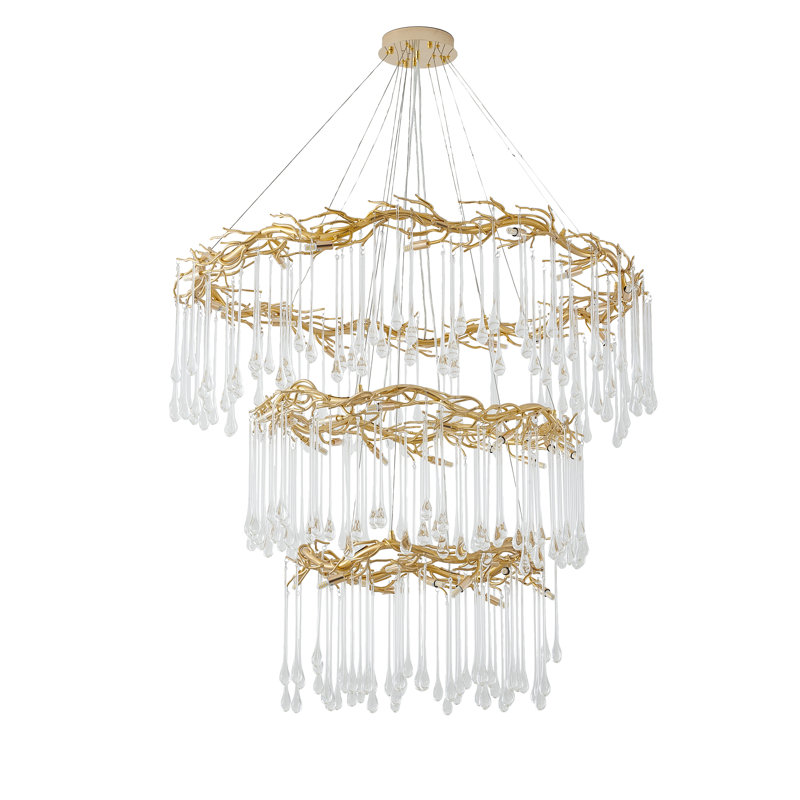 Lustre 38 lumières dorées avec détails en verre