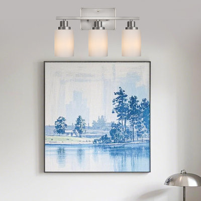 3-Light Brushed Nickel Bathroom Vanity Light with Milky White Glass Shades, Modern Farmhouse Wall Sconce