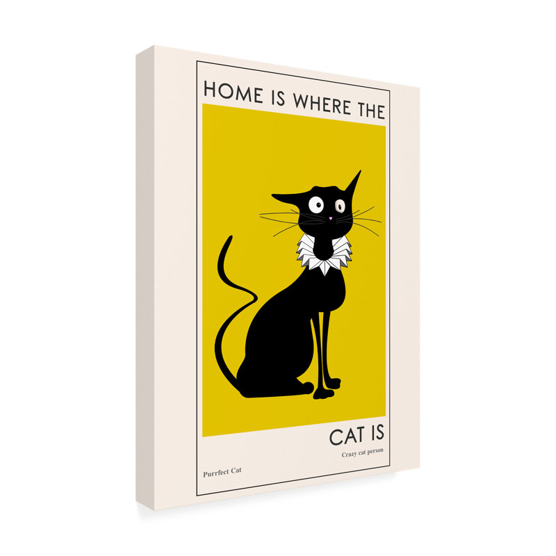 "Home is où le chat est" par Ayse - Art textuel sur toile tendue, H 19 po x l 14 po x P 2 po