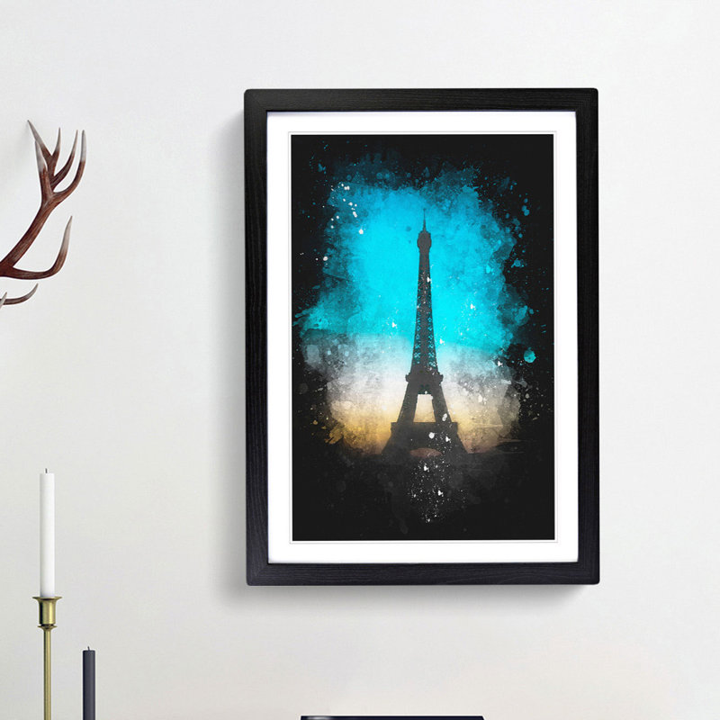 Eifel Tower in Paris France - Picture Frame Painting Print, 63cm H x 45cm W x 2cm D, Black Framed