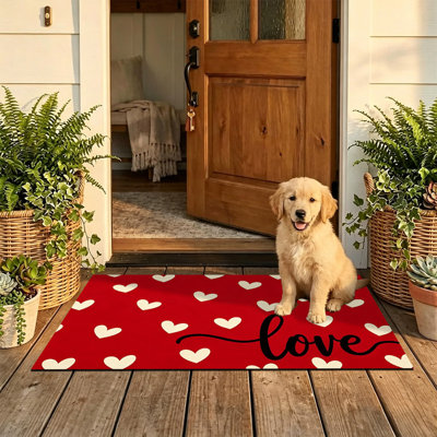 JYK Non-Slip Indoor Outdoor Door Mat, 16"x24",Love script heart