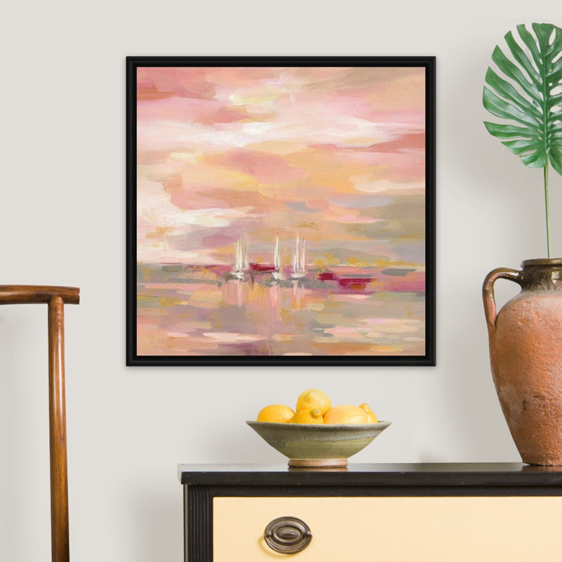 Crimson Waves - Print on Canvas, Black Floater Framed, 26" H x 26" W x 1.75" D