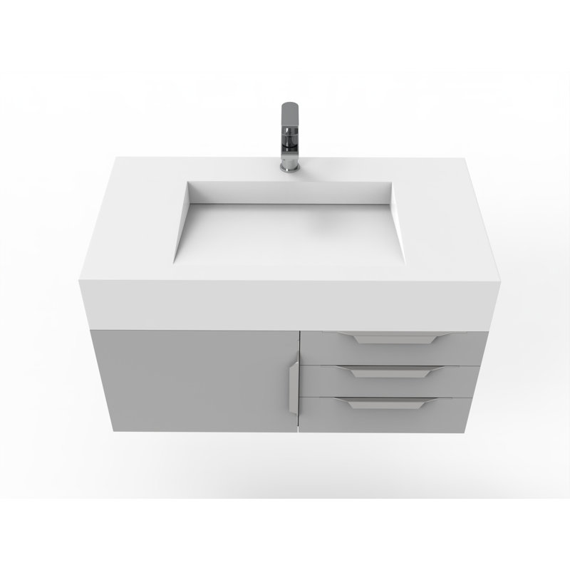 Nile 36" Wall-Mounted Single Bathroom Vanity Set, White, Gray, Chrome