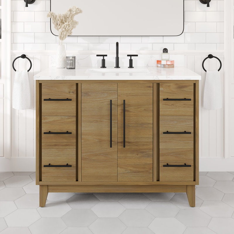 Burtch 42"W X 22"D Oak Bathroom Vanity With White Arabescato Engineered Stone Countertop And Undermount Ceramic Sink
