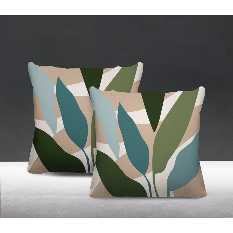 Pre-Decorated Outdoor Reversible Throw Pillow, 19W" x 19H", Emerald/Beige