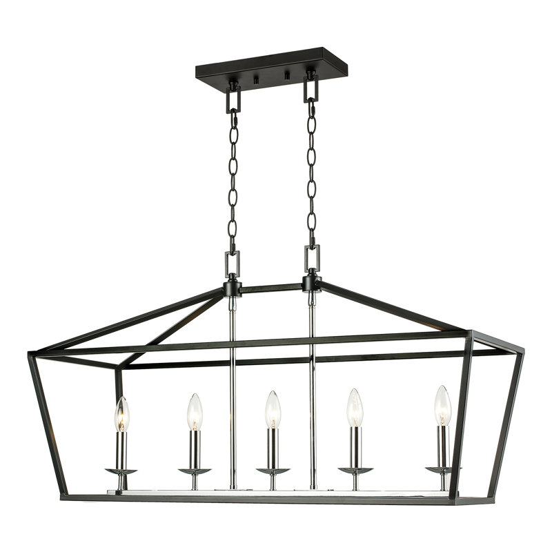 Lustre géométrique à 5 lumières Noelle, Noire/chrome poli