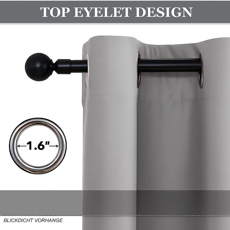 Kalynn 100% Blackout Eyelet Semi Sheer Synthetic Window Curtain Pair, Light Grey, 168 W x 183 D cm