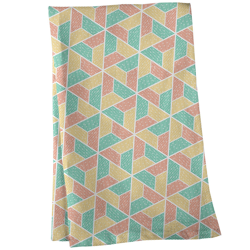 Serviette à thé trapézoïdals Mcguigan, Polyester sergé, Jaune / turquoise