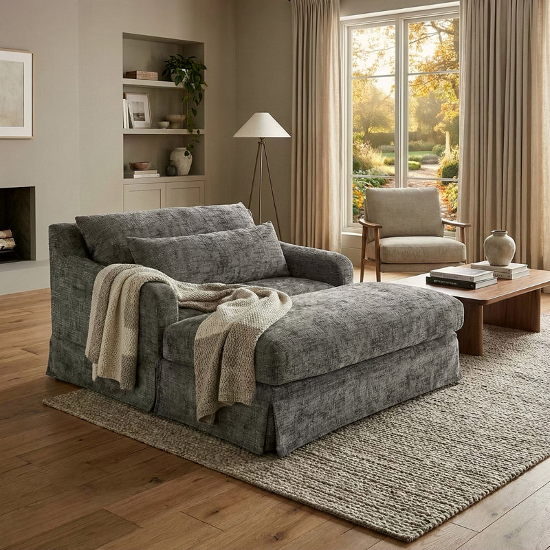 Canapé-lit en chenille, canapé Cama de 59,5 pouces, canapé-lit, canapé causeuse, canapé décontracté avec surface texturée et deux coussins, convient au salon