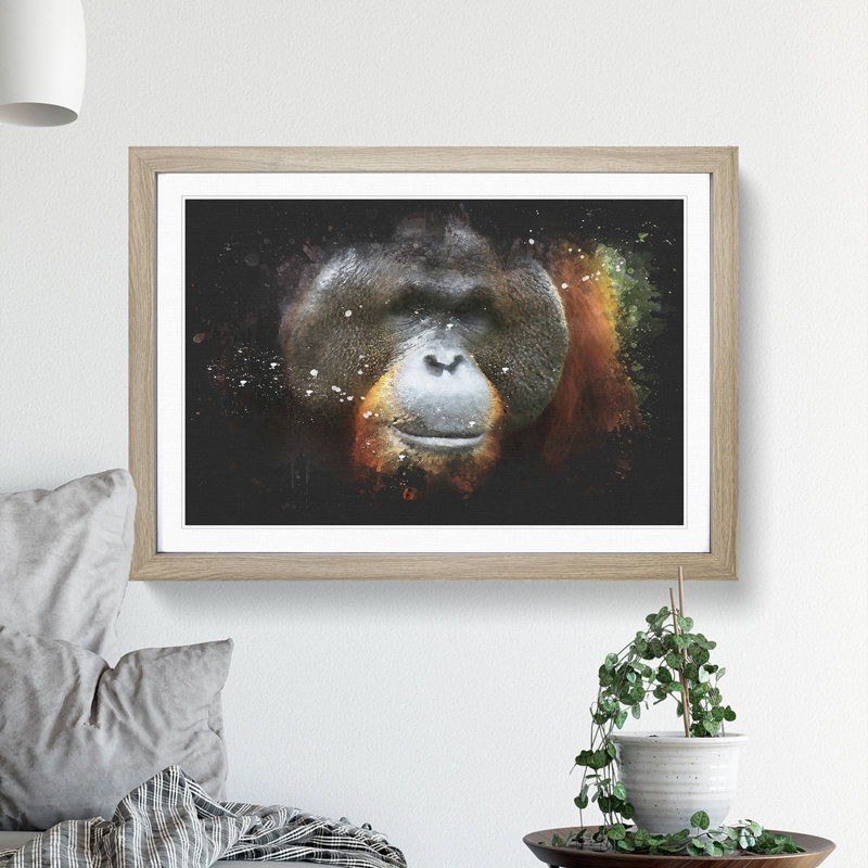 Orangutan Monkey Vol.1 - Picture Frame Painting, 48cm H x 65cm W x 2cm D, Oak Framed