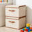 2Pcs Large Fabric Storage Bins with Lid，Stackable Storage Bins with Leather Handles, Decorative Storage Boxes with Lids for Bedroom, Closet, Nursery, Office，Set of 2-96337734