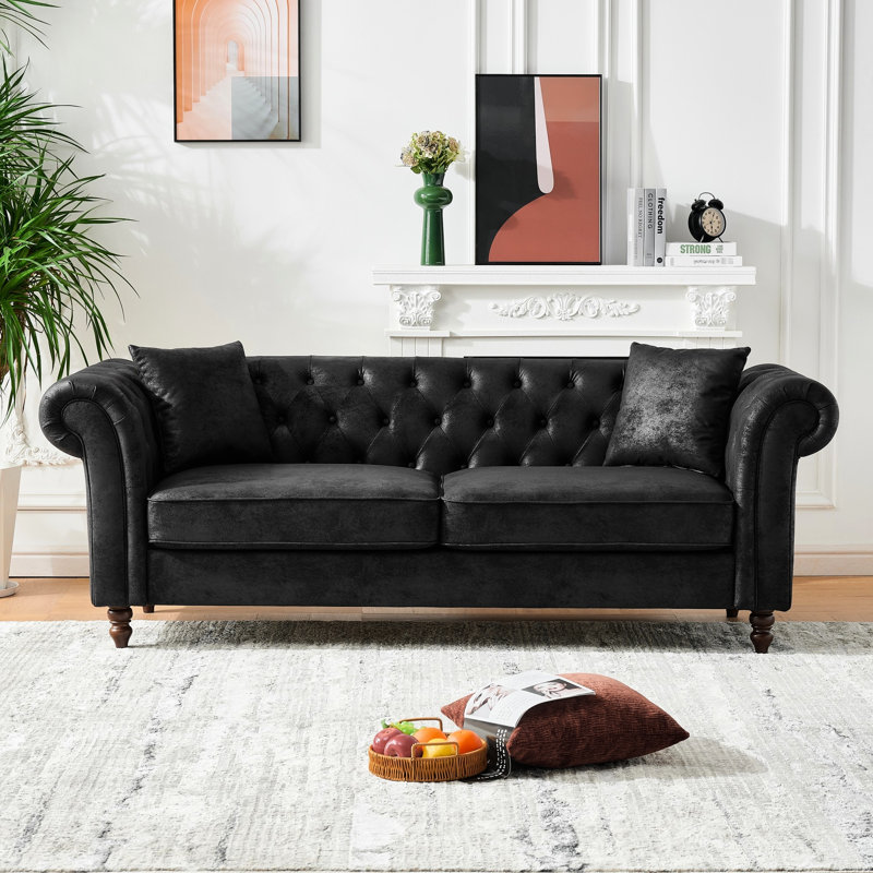 83 places en tissu High-Tech de 83 po pour le salon, le bureau, un appartement avec des coussins mi-moelleux, une structure en pin et des pieds massifs, noir, tissu Mid-Century moderne, noir, tissu, rembourrage en mousse à densité, espace principal