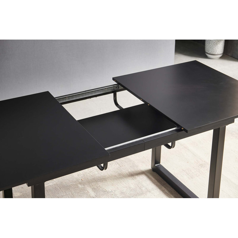 Extendable Dining Table With Metal Leg(Only Table), Black