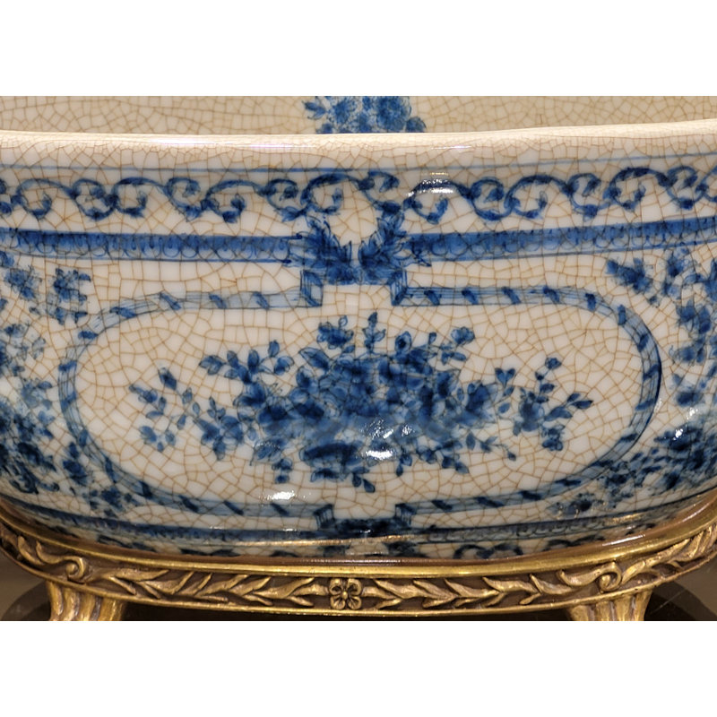 Pot à fleurs en porcelaine Ormolu bleu / blanc / or