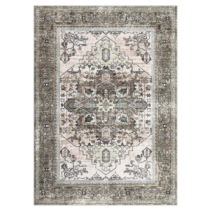 Oriental Machine Washable Rug with Rubber Backing for Living Room Vintage Non-Slip Dining Room Rug Easy-Cleaning Floor Carpet for Bedroom Office Nursery Playroom