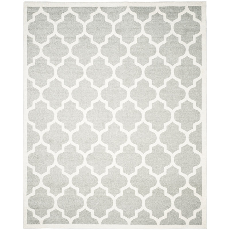 Ammundsen Geometric Machine Made Power Loom Polypropylene Area Rug in Light Grey/Beige, Rectangle 11' x 15'